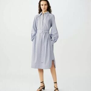 Maje Relino 100% Cotton Poplin Blue Stripe Belted Shirt Dress 1 S